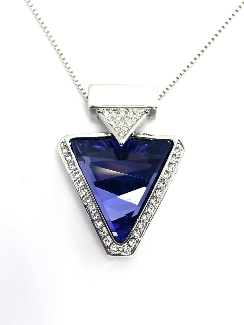 Triangle Geometry Statement Necklace with Violet Amethyst Austrian Crystals, 25"